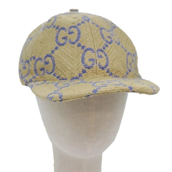GUCCI Cap GG Canvas Raffia L size Beige 701713 Auth am6474V - Picture 1 of 16